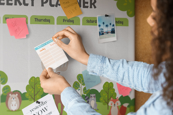 Tablero de anuncios planificador semanal infantil con diseño de animales del bosque