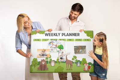 Tablero de anuncios planificador semanal infantil con diseño de animales del bosque