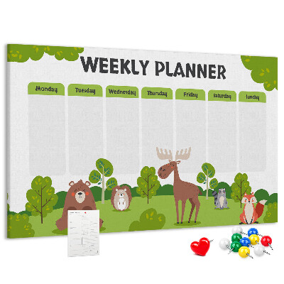 Tablero de anuncios planificador semanal infantil con diseño de animales del bosque