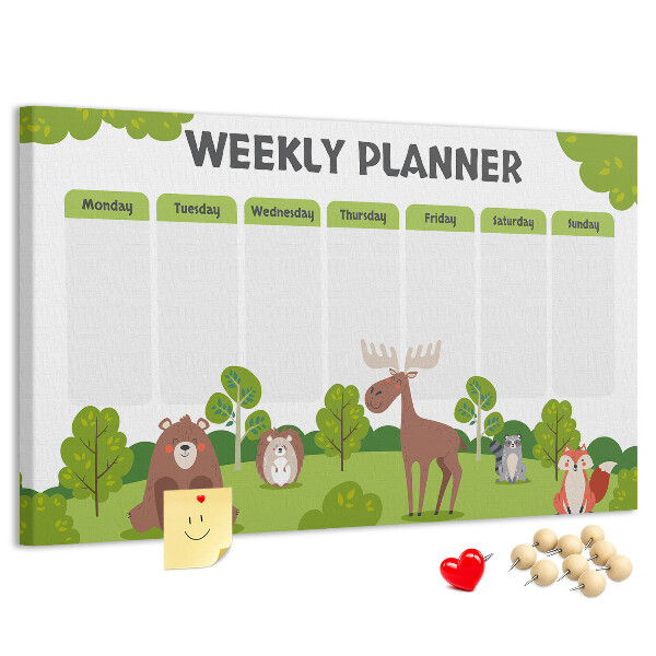 Tablero de anuncios planificador semanal infantil con diseño de animales del bosque