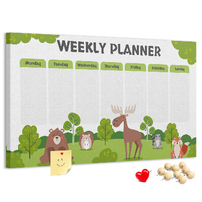 Tablero de anuncios planificador semanal infantil con diseño de animales del bosque