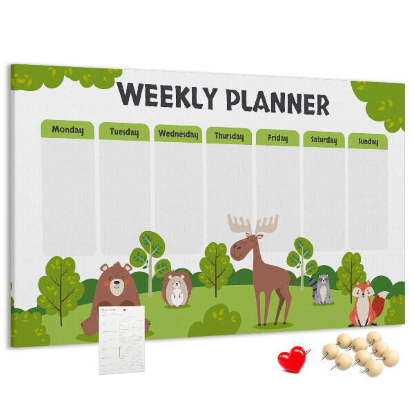 Tablero de anuncios planificador semanal infantil con diseño de animales del bosque