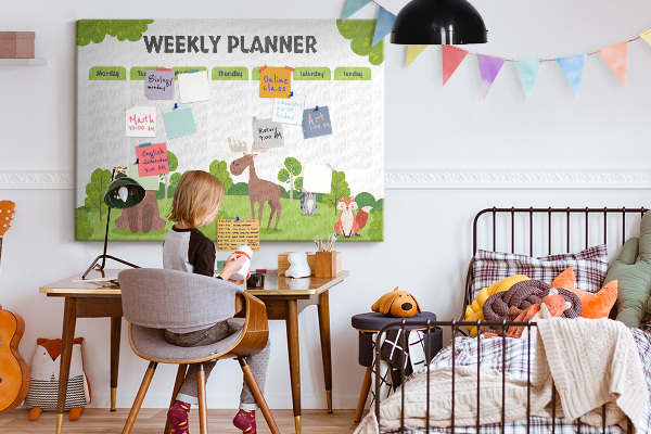 Tablero de anuncios planificador semanal infantil con diseño de animales del bosque