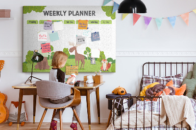 Tablero de anuncios planificador semanal infantil con diseño de animales del bosque