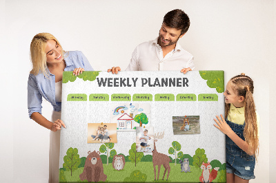 Tablero de anuncios planificador semanal infantil con diseño de animales del bosque