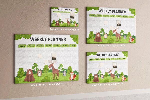Tablero de anuncios planificador semanal infantil con diseño de animales del bosque