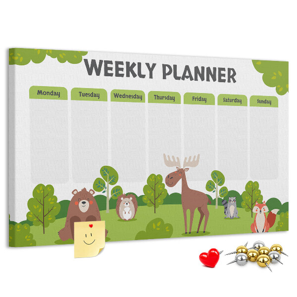 Tablero de anuncios planificador semanal infantil con diseño de animales del bosque