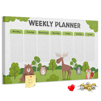 Tablero de anuncios planificador semanal infantil con diseño de animales del bosque