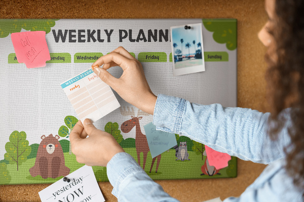 Tablero de anuncios planificador semanal infantil con diseño de animales del bosque