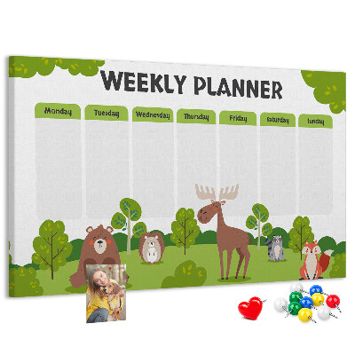 Tablero de anuncios planificador semanal infantil con diseño de animales del bosque