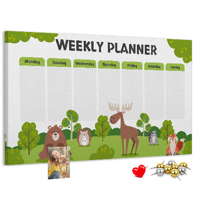 Tablero de anuncios planificador semanal infantil con diseño de animales del bosque