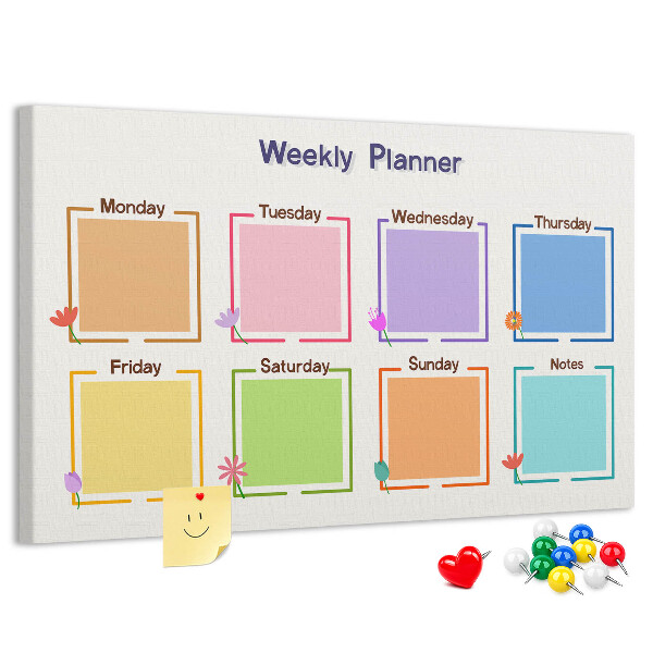 Pizarra de corcho calendario semanal con detalles florales