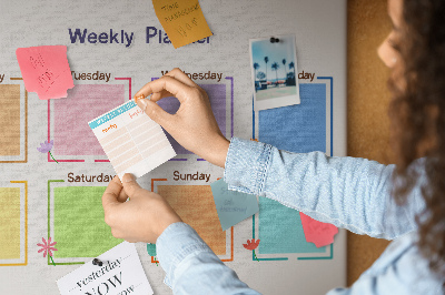 Pizarra de corcho calendario semanal con detalles florales