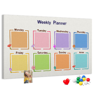 Pizarra de corcho calendario semanal con detalles florales