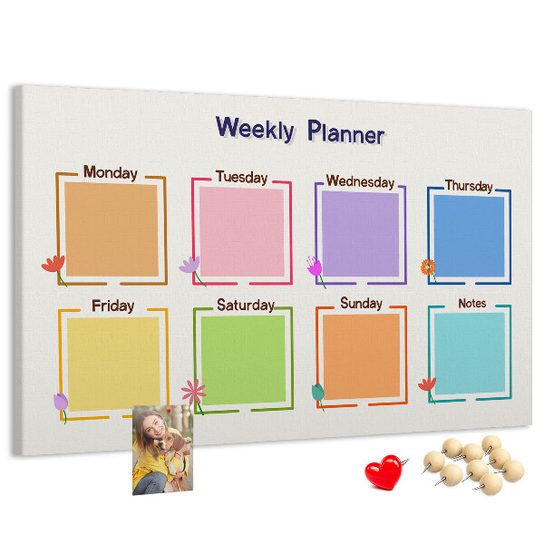 Pizarra de corcho calendario semanal con detalles florales