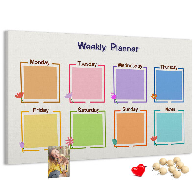 Pizarra de corcho calendario semanal con detalles florales