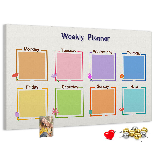Pizarra de corcho calendario semanal con detalles florales