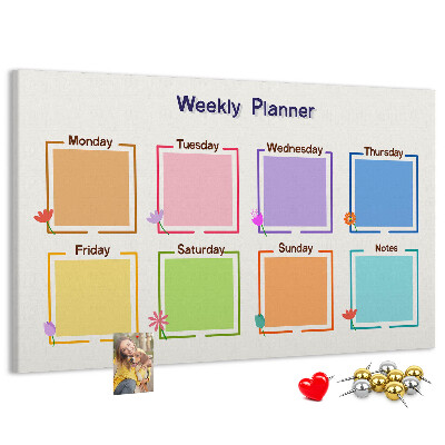 Pizarra de corcho calendario semanal con detalles florales