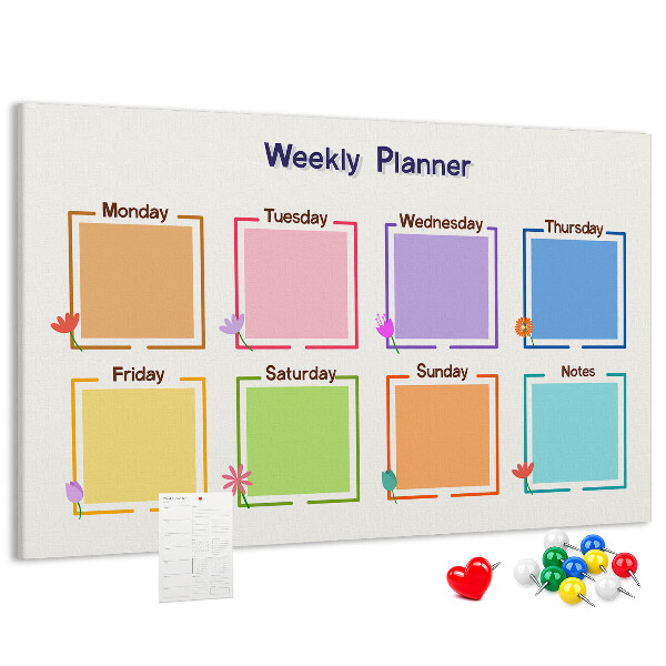 Pizarra de corcho calendario semanal con detalles florales