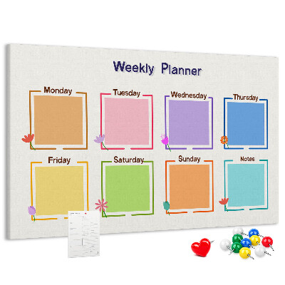 Pizarra de corcho calendario semanal con detalles florales