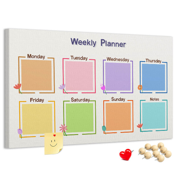 Pizarra de corcho calendario semanal con detalles florales