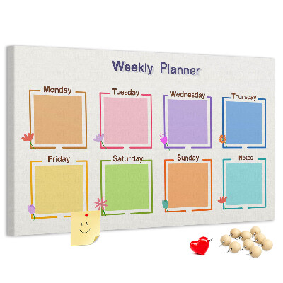 Pizarra de corcho calendario semanal con detalles florales