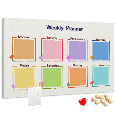 Pizarra de corcho calendario semanal con detalles florales