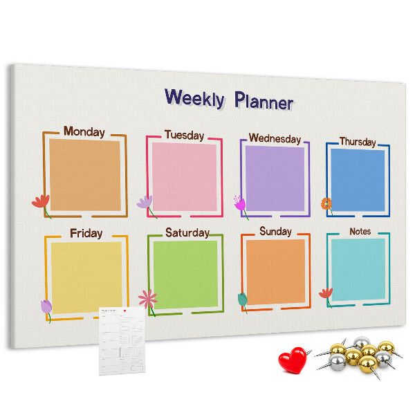 Pizarra de corcho calendario semanal con detalles florales