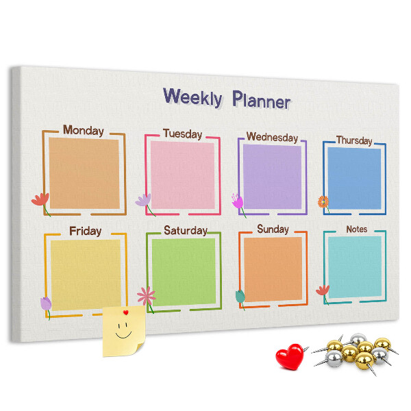 Pizarra de corcho calendario semanal con detalles florales