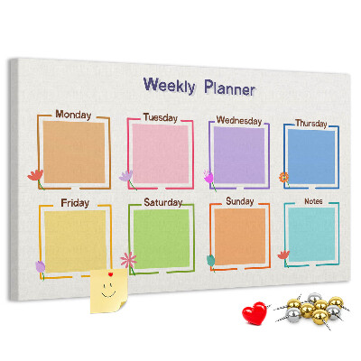 Pizarra de corcho calendario semanal con detalles florales