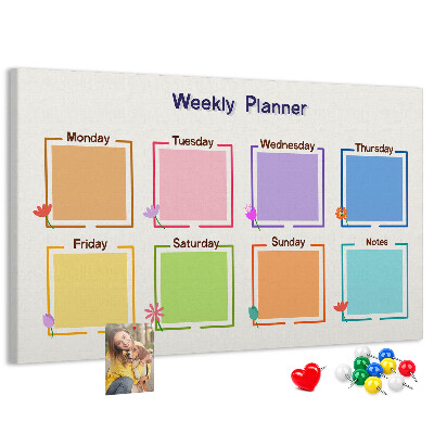 Pizarra de corcho calendario semanal con detalles florales