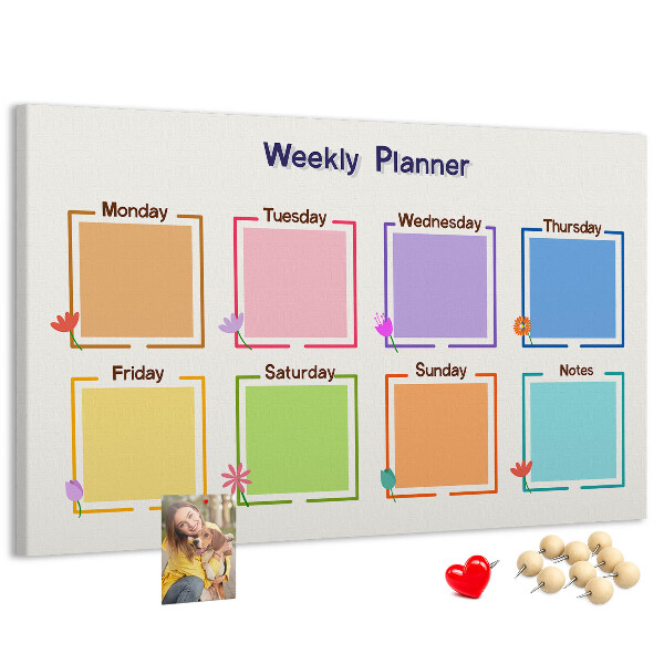 Pizarra de corcho calendario semanal con detalles florales