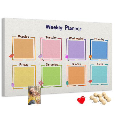 Pizarra de corcho calendario semanal con detalles florales