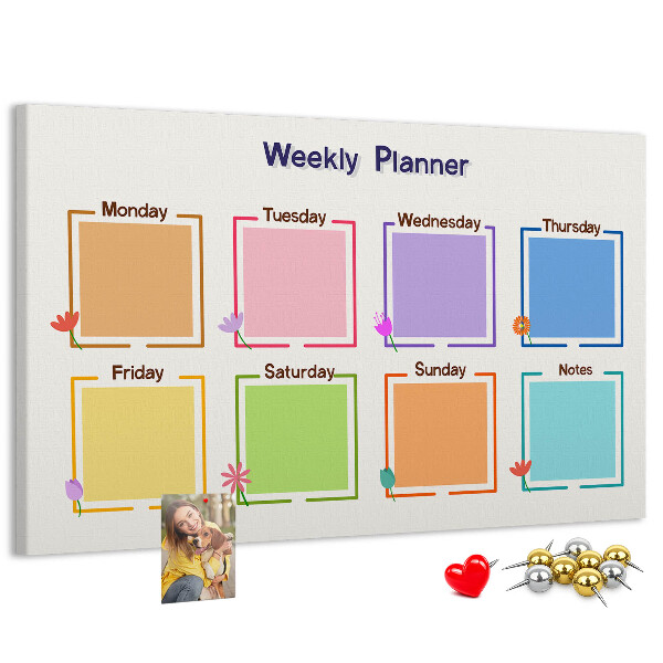 Pizarra de corcho calendario semanal con detalles florales