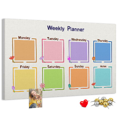 Pizarra de corcho calendario semanal con detalles florales