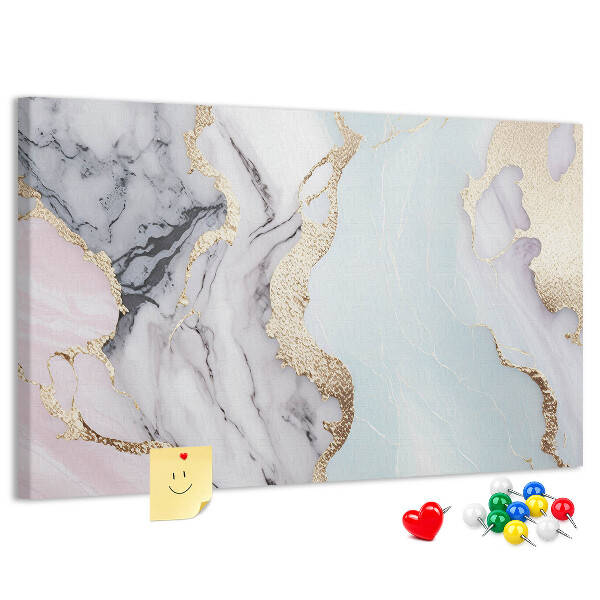 Tablero de corcho decorado con elegante diseño de mármol y detalles dorados