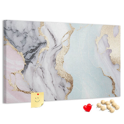 Tablero de corcho decorado con elegante diseño de mármol y detalles dorados