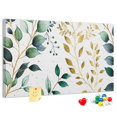 Tablero de corcho decorado Hojas doradas sobre un fondo claro