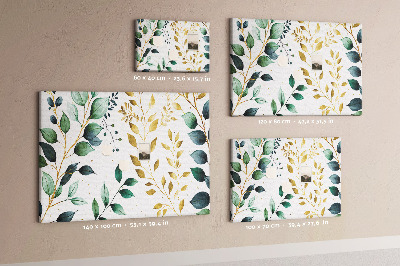 Tablero de corcho decorativo con diseño de hojas doradas sobre fondo claro
