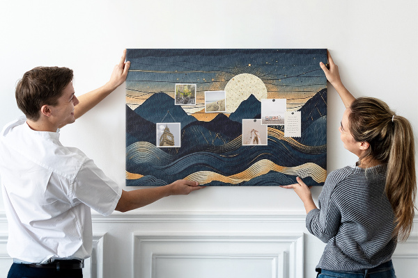 Tablero de anuncios con diseño de paisaje montañoso nocturno