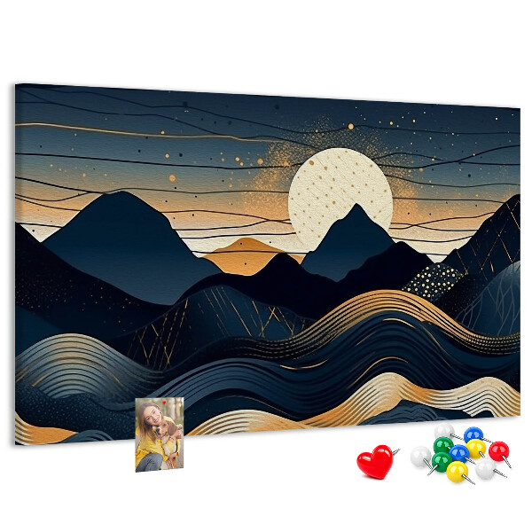 Tablero de anuncios con diseño de paisaje montañoso nocturno