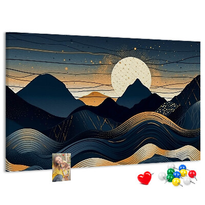 Tablero de anuncios con diseño de paisaje montañoso nocturno