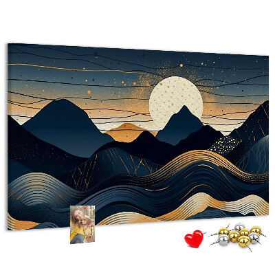 Tablero de anuncios con diseño de paisaje montañoso nocturno