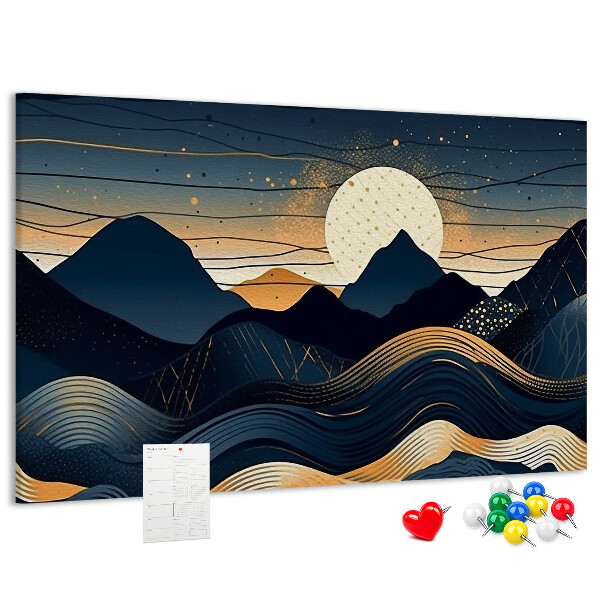 Tablero de anuncios con diseño de paisaje montañoso nocturno