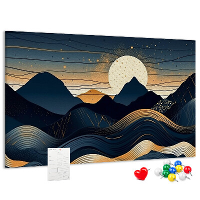 Tablero de anuncios con diseño de paisaje montañoso nocturno