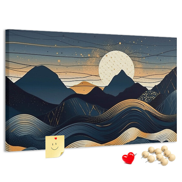 Tablero de anuncios con diseño de paisaje montañoso nocturno
