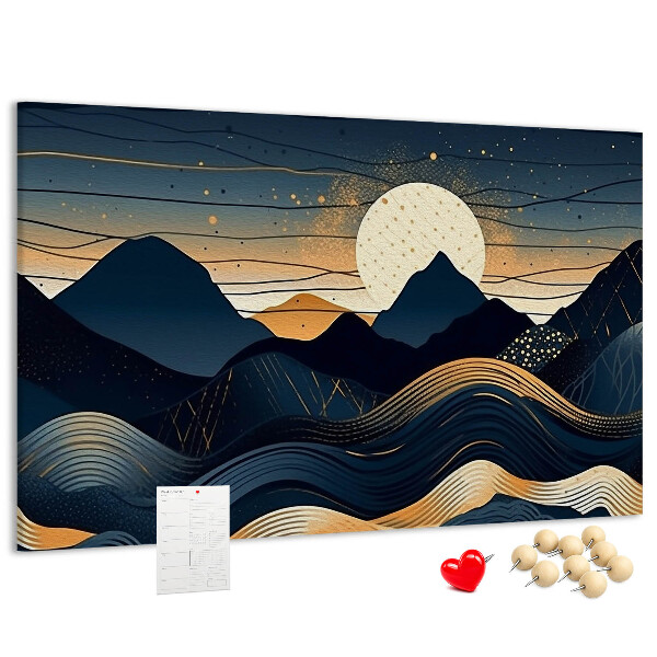 Tablero de anuncios con diseño de paisaje montañoso nocturno