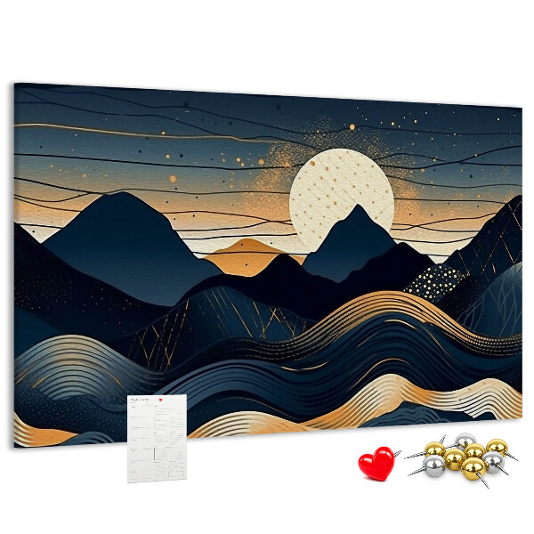 Tablero de anuncios con diseño de paisaje montañoso nocturno