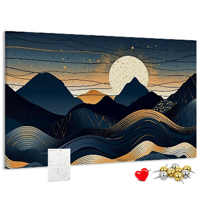 Tablero de anuncios con diseño de paisaje montañoso nocturno