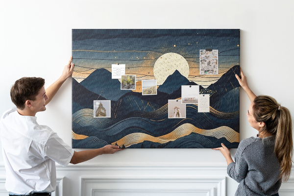 Tablero de anuncios con diseño de paisaje montañoso nocturno